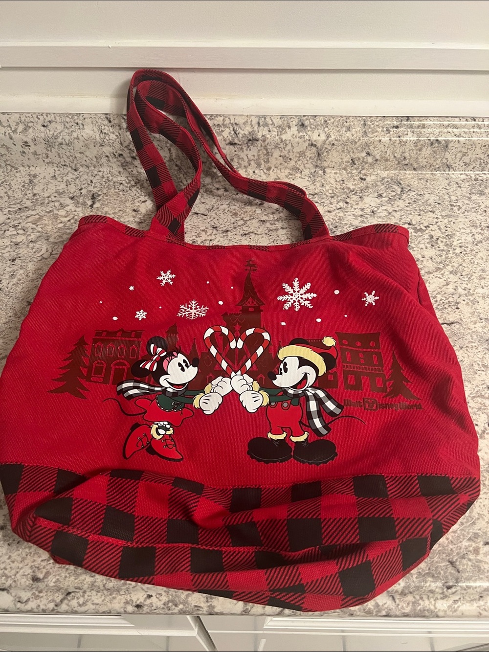 Walt Disney World Christmas Tote Bag with Mickey and Minnie zipper top